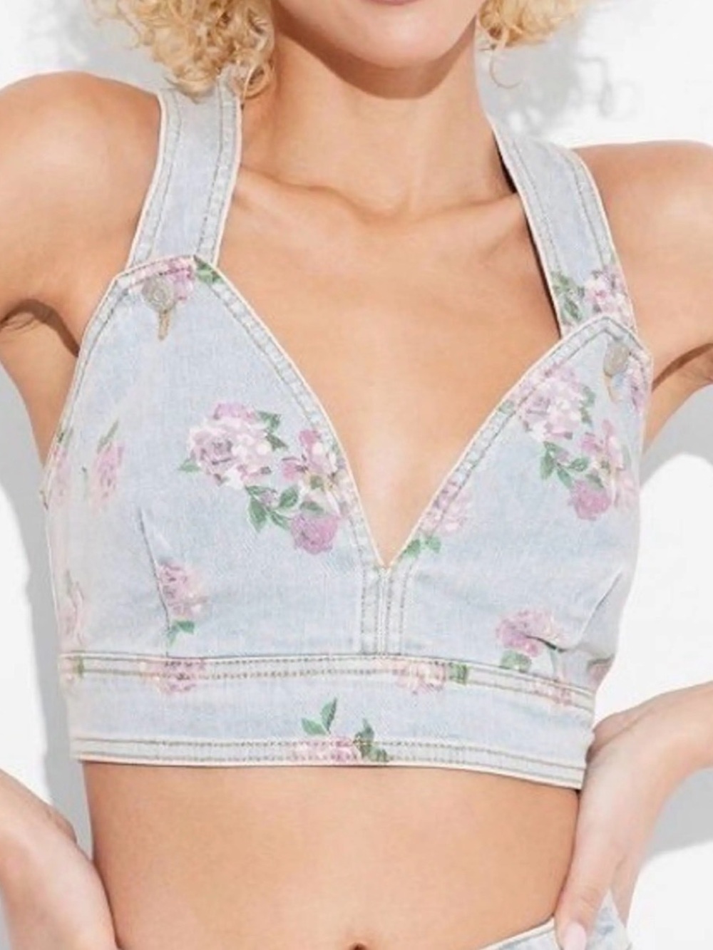wild fable Light Blue Floral Denim Bralette Tank